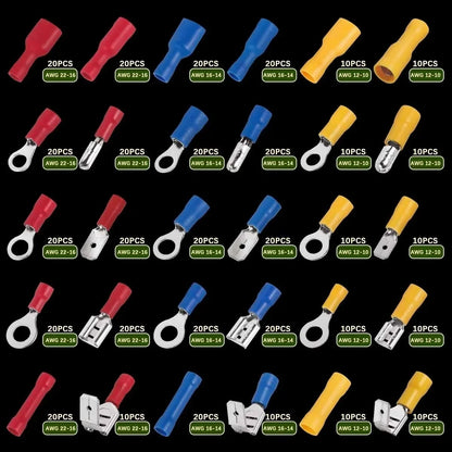102/280/300/480PCS Wire Connector Kit Male Female Insulated Terminals Cold Crimp Terminals Assorted Crimp Terminals Spade