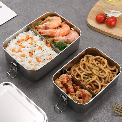 Durable Stainless Steel Bento Box Large Capacity Square Lunch Box with Lid Leakproof Lunch Container Outdoor