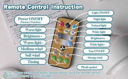 E27 with Remote LED 40W Ceiling Fan Light  Dimming Function  Suitable for Living Room Study and Home use  85-265V