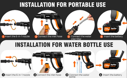 Cordless Pressure Washer, Portable Power Washer with  4.0Ah Battery 6-in-1 Nozzle, Handheld Brushless High-Pressure Car Washer
