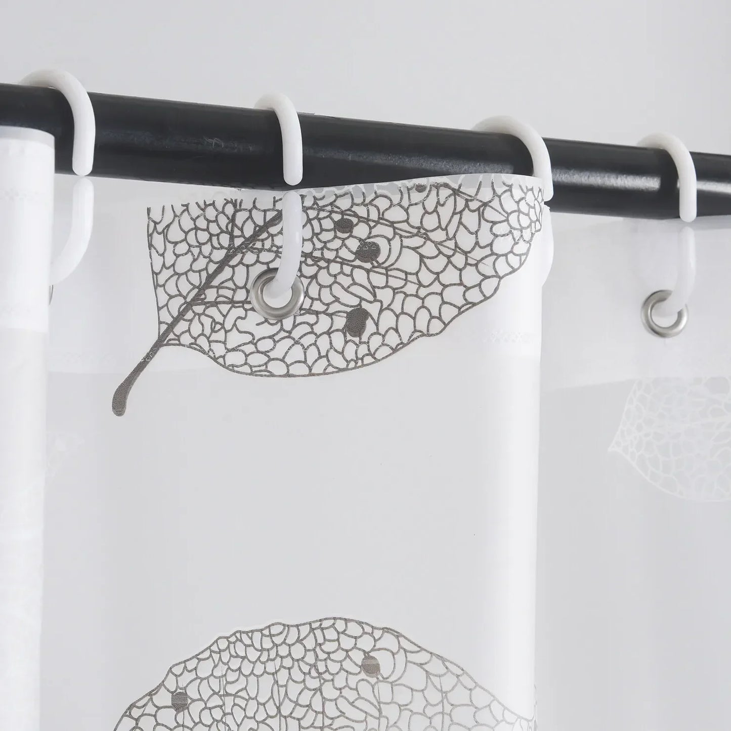 1pc Leaf Pattern Plastic Shower Curtain, Lightweight Bath Curtain Liner with Plastic Hooks, Transparent Curtain, Bathroom Decor