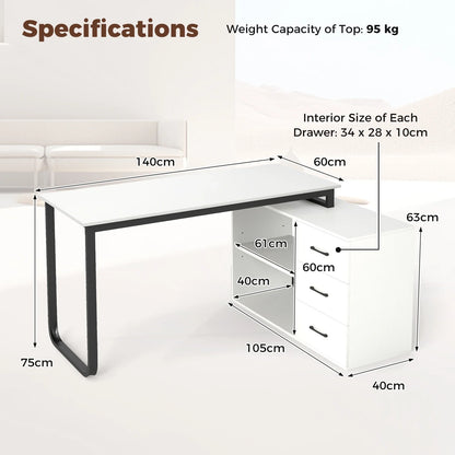 GOFLAME L Shaped Computer Desk Corner Executive Desk w/3 Drawers-White