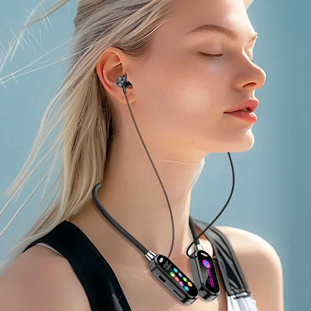 Color Screen Bluetooth 5.4 Earphones Neckband Headphones Wireless Headsets Noise Reduction Earbuds for Live Earphone Monitor