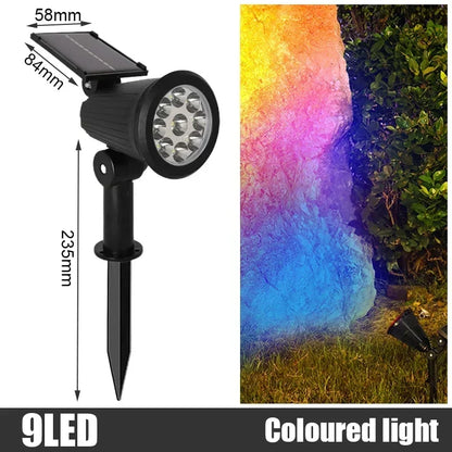 9 LED Solar Spot Lights Outdoor RGB Solar Landscape Lights IP65 Waterproof Brightness Adjustable for Garden Yard Palm Trees