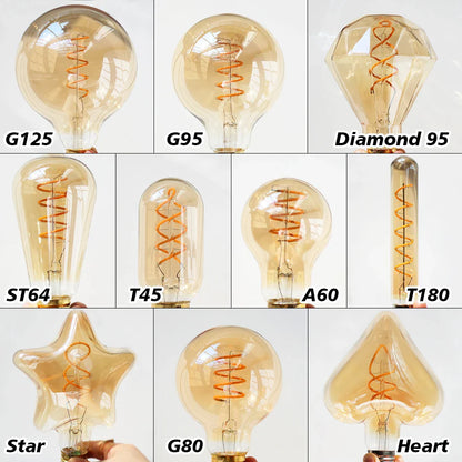 E27 LED Filament Light Bulb 220V 4W A60 ST64 T45 T185 G80 G95 G125 Retro Vintage ampoules LED Edison Lamp Spiral Bulb For Home