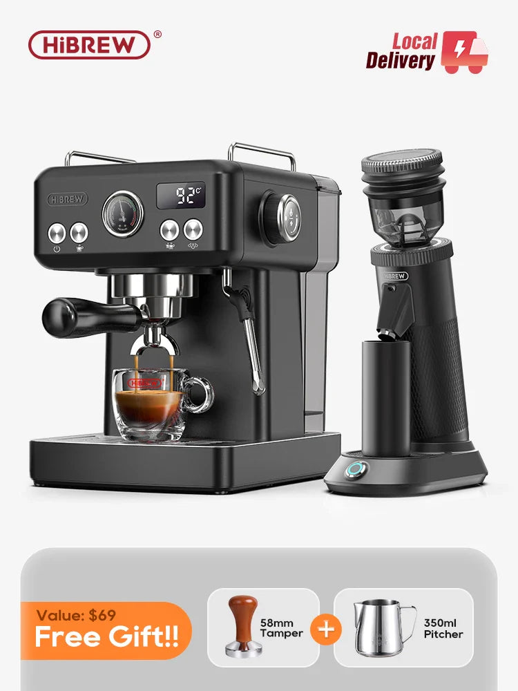 HiBREW H10A Black Espresso Machine Temperature Volume Pre Brewing Adjustable 58mm Portafilter Cappuccino Coffee Maker
