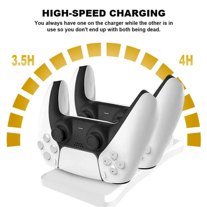 GAMINJA Dual Controller Charging Stand for Playstation 5 Controller Charger Station PS5 with Fast Charging AC Adapter 5V 1.2A