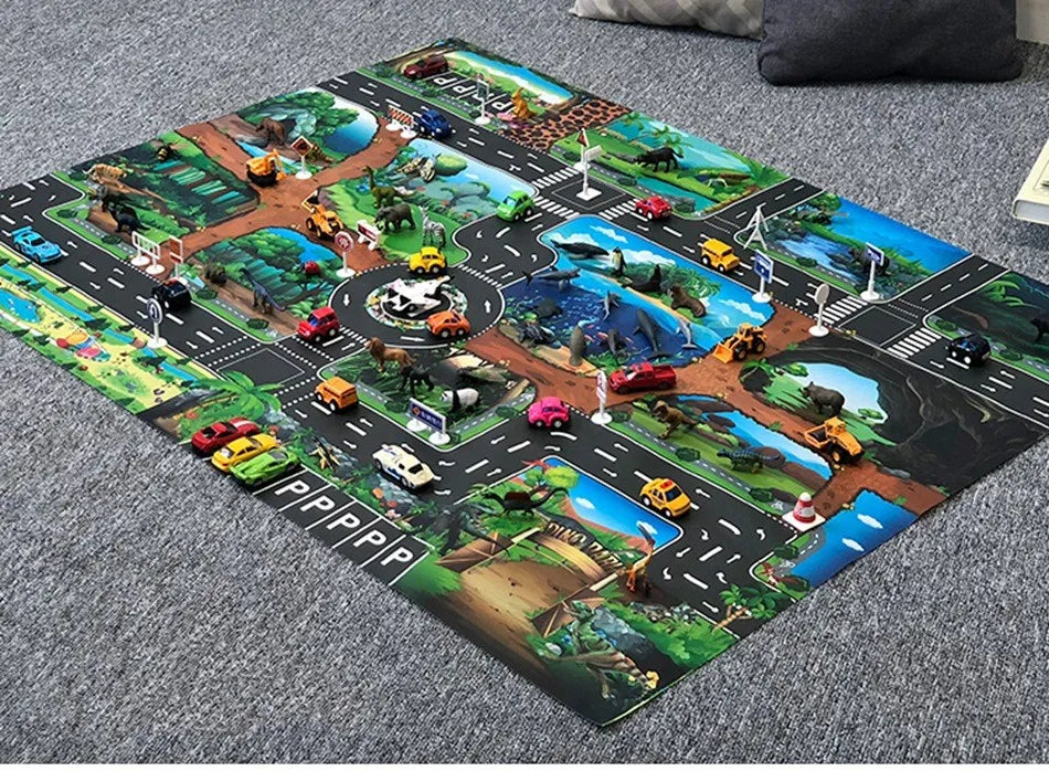 100x130 Kids Playmat Farm Road Portable Map Baby Educational Rugs Toddler Dinosaur Waterproof Play Mat Crawling Non-Toxic Carpet