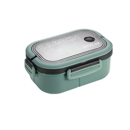 1pack 1200ML 2 Layer Bento Lunch Box With Spoon Fork, Kid High Capacity Food Containers Portable Leakproof Office Camping
