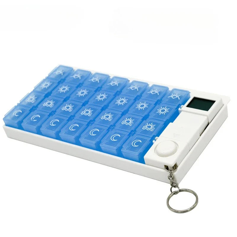 Intelligent Timed Reminder Medicine Box 28 Compartment Weekly Smart Pill Box with Sound Alarm for Elderly Medicine Reminder