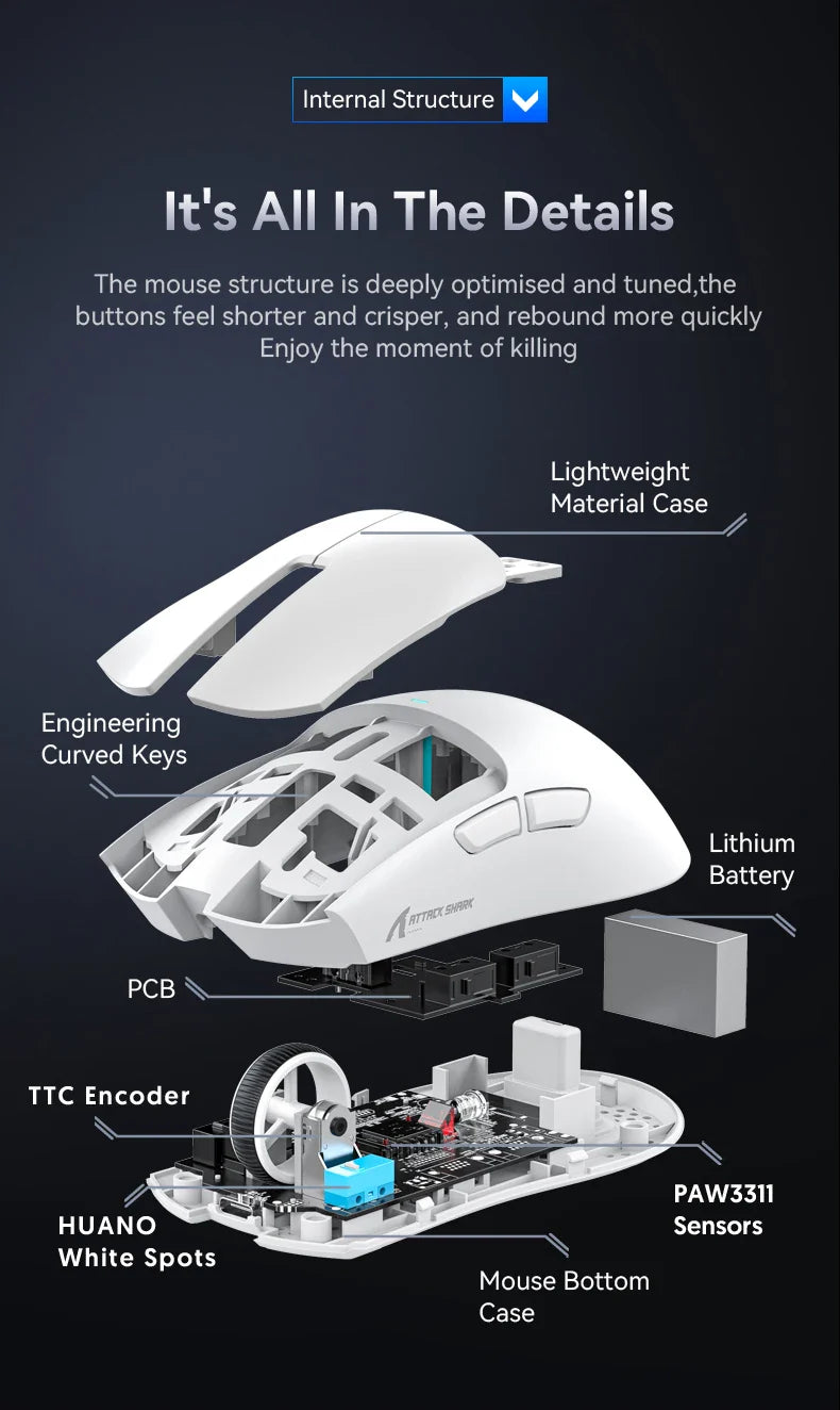 X11 Attack Shark Gaming Mouse Wireless 1K Hz PAW3311 Macro Magnetic RGB Docking Charger for Gaming