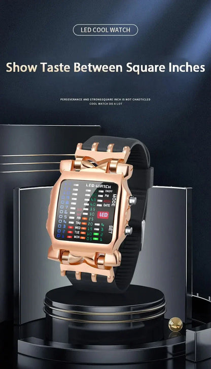 Binary Led Watch Creative Waterproof Business Electronic Watch Mens Trend Luminous Gift Sports Couple Date Time Display Watch