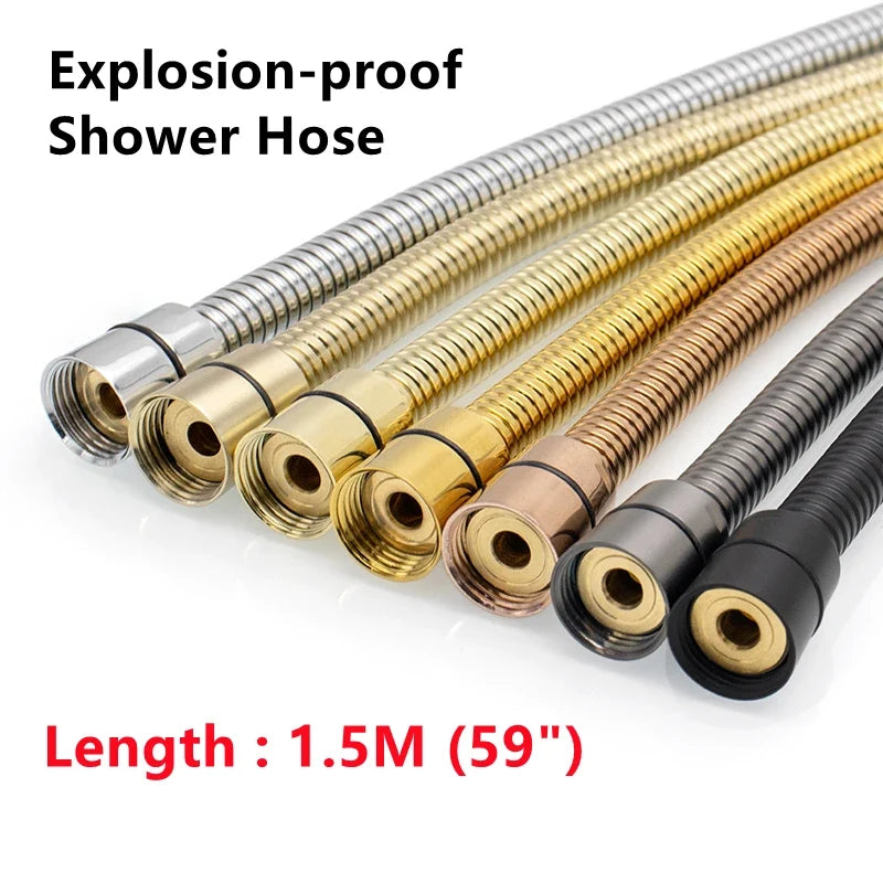Shower Hose 1.5M Stainless Steel - Flexible Handheld Shower Head Pipe Explosion-Proof Bathroom