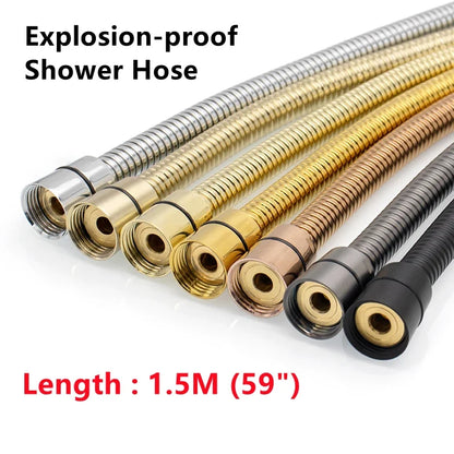 Shower Hose 1.5M Stainless Steel - Flexible Handheld Shower Head Pipe Explosion-Proof Bathroom