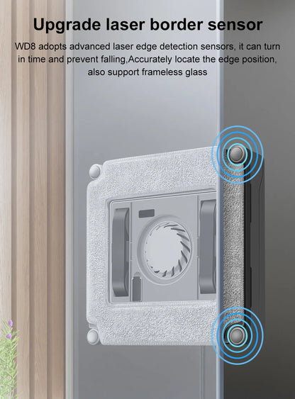 Robot Window cleaner ABIR WD8,Dual Water Spray,Smart Memory,High Vacuum Suction, Laser Sensor, Home Wall Glass Cleaning Robot
