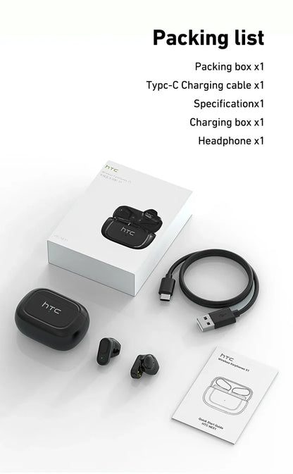 HTC NE51 Bluetooth Earphones TWS Mini EarBuds Sports Wireless Headphones Smart Noise Reduction Earbuds Green Black