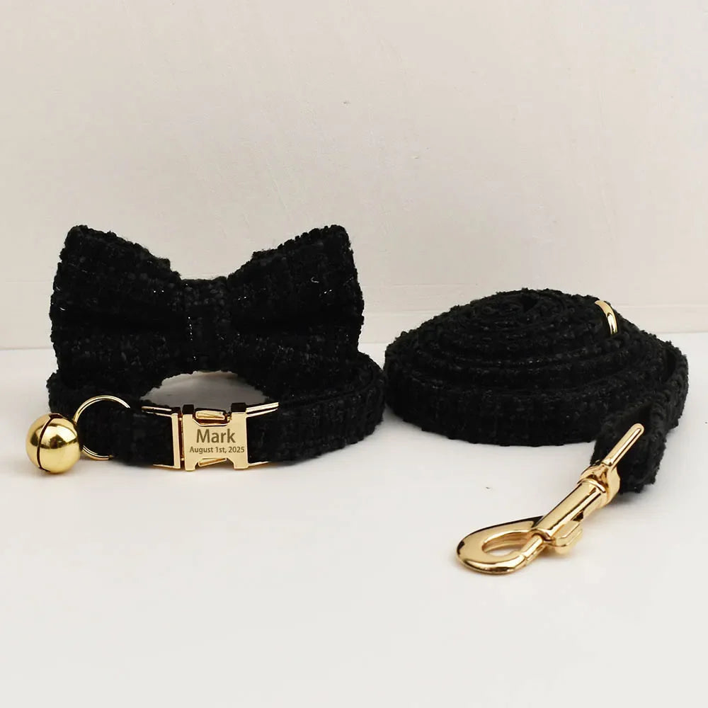 Personalized Metal Hardware Cat Collar And Leash Set with Bell Engraving ID Tag for Kittens Pet Accessories