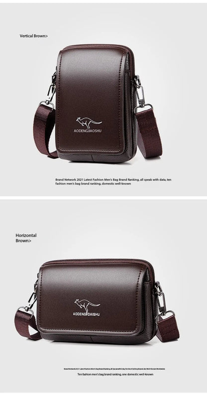 Leather Fashion Phone Pouch Belt Bag Shoulder Crossbody Waist Pack Vintage Outdoor Multi-function Mens Leisure Hanging Waist Bag