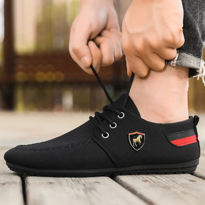 Men's Breathable Fabric Casual Loafers, Soft-Soled Comfortable Lace-Up Low-Top Men's Shoes, Versatile for Daily Commuting and Light Business Wear, Lightweight, Wear-Resistant, Non-Stuffy, Comfortable for Long Wear, Suitable f