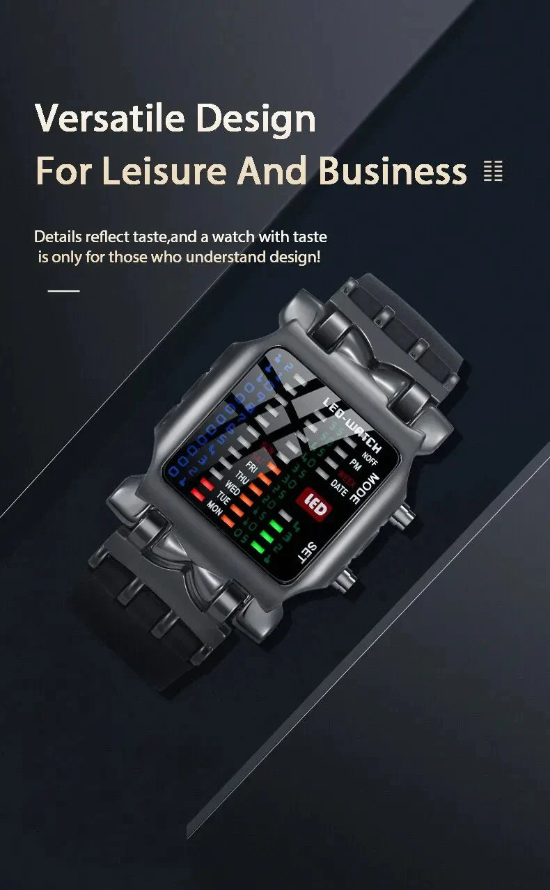 Binary Led Watch Creative Waterproof Business Electronic Watch Mens Trend Luminous Gift Sports Couple Date Time Display Watch