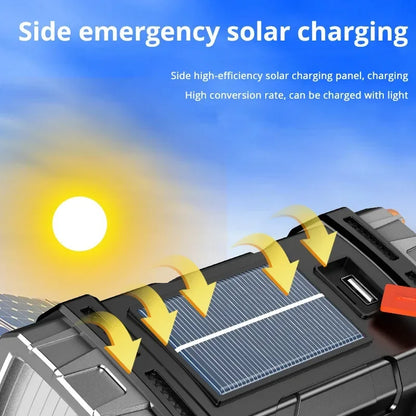 2024 Powerful LED Flashlight USB+Solar Rechargeable Flashlight COB Outdoor Camping Torch Portable Searchlight Power Bank Outdoor