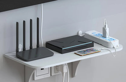 Wall Mount Floating Shelf with Hook Router Camera Power Strip Projector Set Top Box Hanging Storage Holder Home Office Organizer