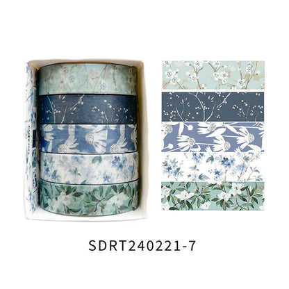 5 rolls of boxed romantic flower handbook tape, cute DIY fresh decorative washi tape for students, a must-have gift for students