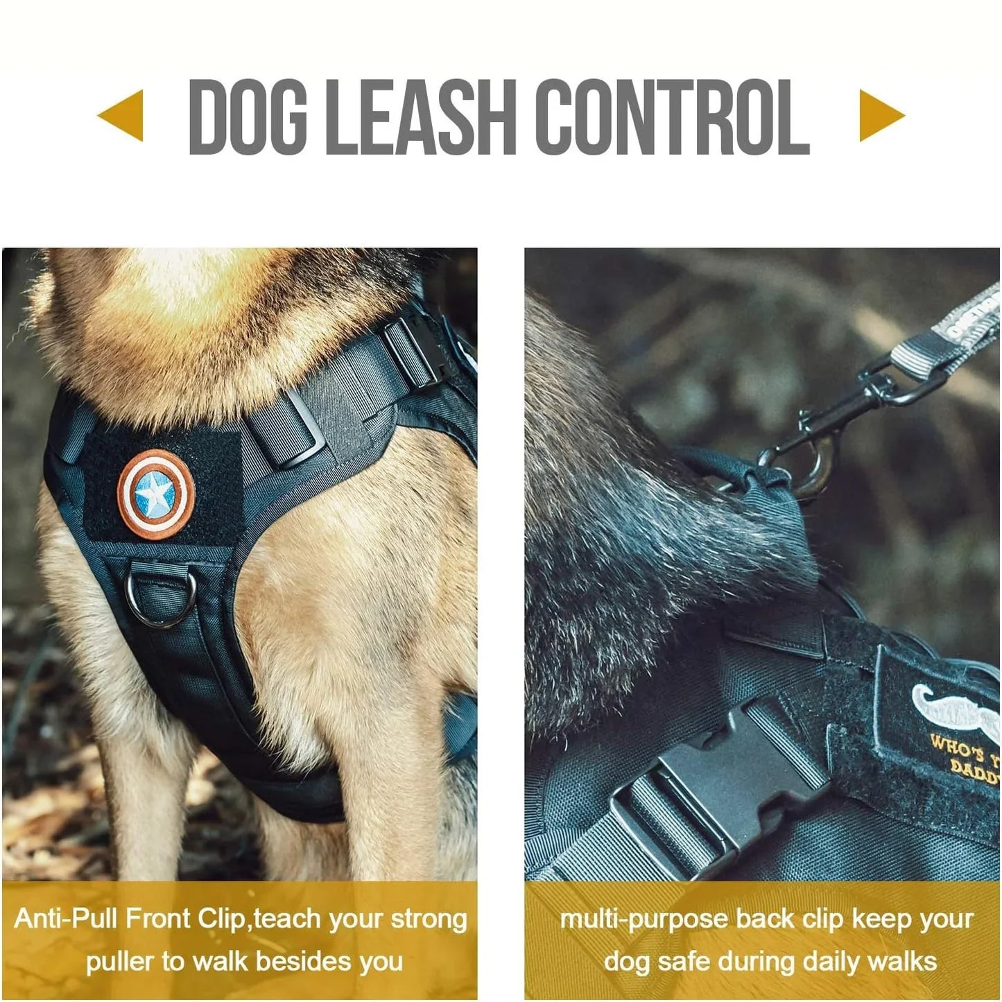Dog Harness,Tactical Dog Harness with Handle,No-Pull Service Dog Vest with Hook & Loop Panels,Adjustable Dog Vest Harness for Wa