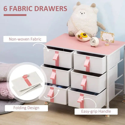 Chest of Drawers, Cloth Organizer Unit with 6 Fabric Drawers, Metal Frame and Wooden Top, Storage Cabinet for Kids Room, Living