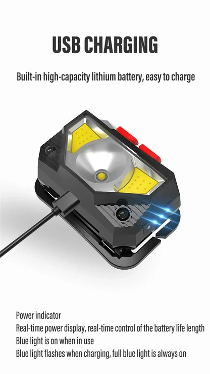 1-3PCS Rechargeable LED Headlamp Sensor Headlight With COB and LED Beads 8 Lighting Modes White and Red Light Fishing Light
