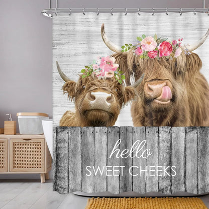 Funny Pig Shower Curtain Farmhouse Rustic Farm Animal in Bathtub Cute Western Country Shower Curtain Bathroom Set Pink Floral