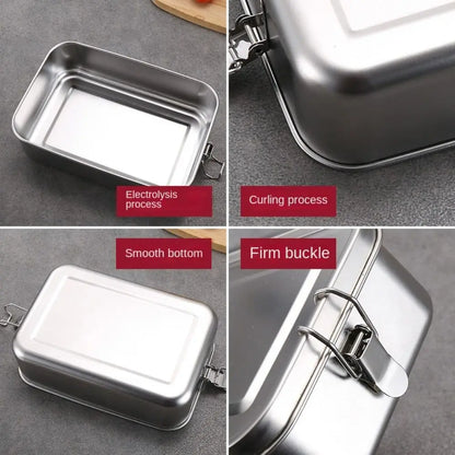 Durable Stainless Steel Bento Box Large Capacity Square Lunch Box with Lid Leakproof Lunch Container Outdoor