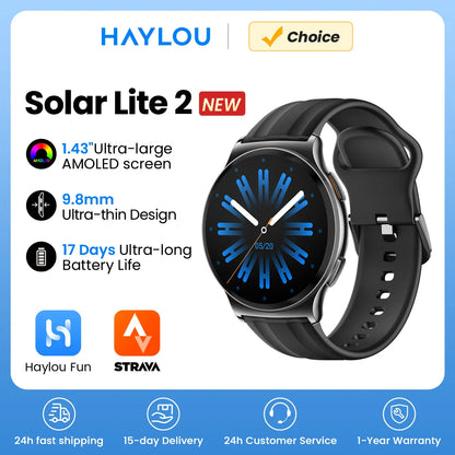 HAYLOU Solar Lite 2 Smartwatch 1.43'' AMOLED Display 24h Health Monitoring 150+ Sports Modes Voice Calling Smart Watch 1ATM