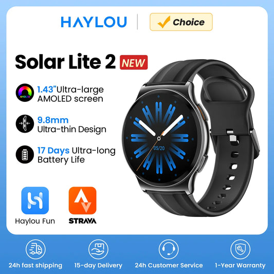 HAYLOU Solar Lite 2 Smartwatch 1.43'' AMOLED Display 24h Health Monitoring 150+ Sports Modes Voice Calling Smart Watch 1ATM