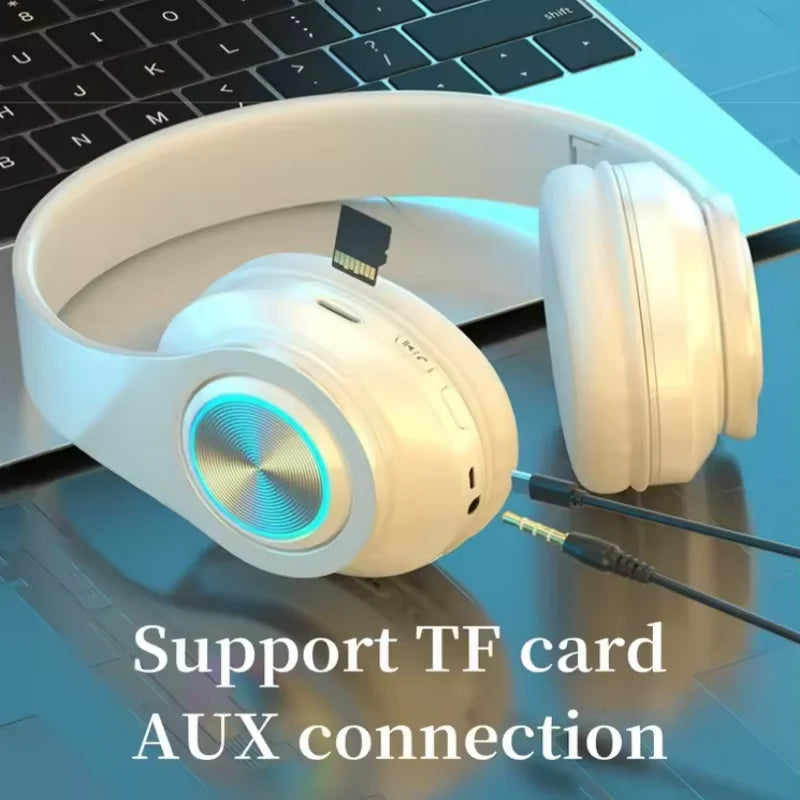 Bluetooth Headphones RGB Lighting Noise Cancellation Foldable Headsets Over Ear Stereo HIFI Sports Headset TF Music Player B39