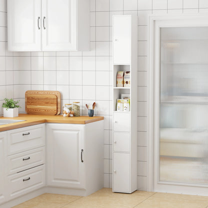 BonChoice Tall&Slim Bathroom Cabinet with 4 Doors&2 Open Shelves, Slim Bathroom Storage Cabinet Unit Narrow Cupboard