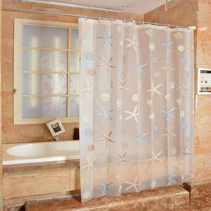 Starfish Seashell Plastic Shower Curtain Liner - Waterproof Bathroom Curtain for Bathtubs, Mildew Resistant Bath Curtain