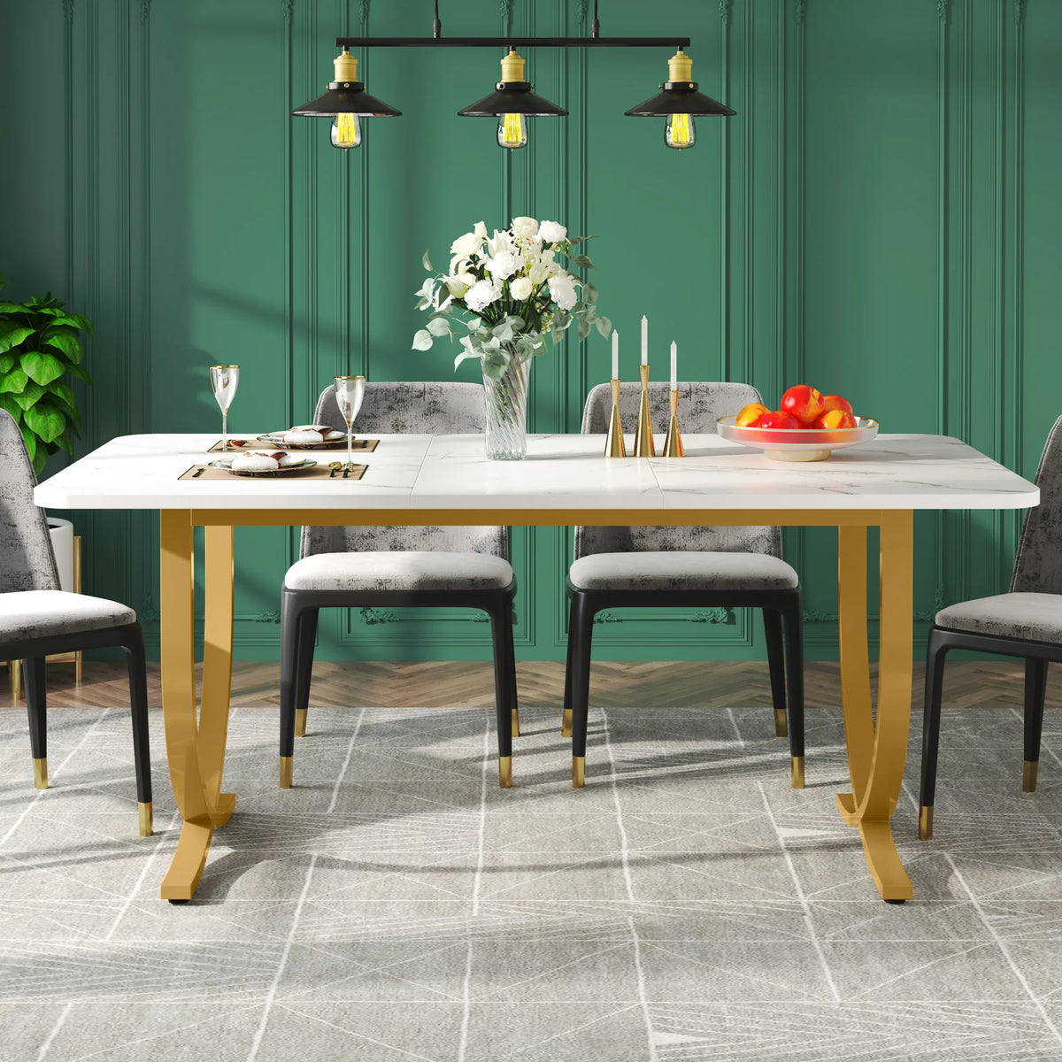 Tribesigns 63-Inch Rectangular Dining Table for 4 to 6, Modern Kitchen Table with Faux Marble Table Top, White Dinner Tables