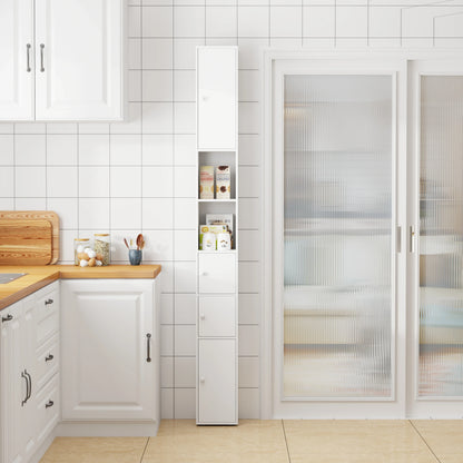 BonChoice Tall&Slim Bathroom Cabinet with 4 Doors&2 Open Shelves, Slim Bathroom Storage Cabinet Unit Narrow Cupboard