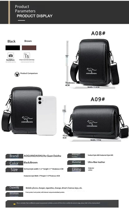 Leather Fashion Phone Pouch Belt Bag Shoulder Crossbody Waist Pack Vintage Outdoor Multi-function Mens Leisure Hanging Waist Bag