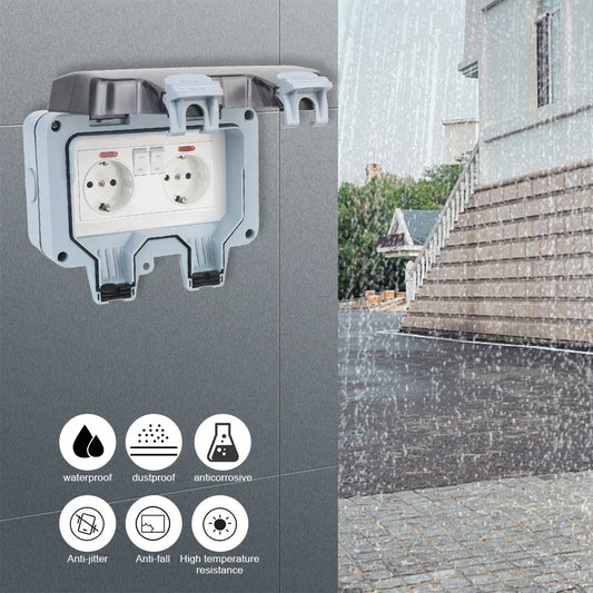 Double EU Socket Power Supply Switch Socket 16A Outdoor Wall Power Socket With USB Charging for Home& Garden IP66 Weatherproof