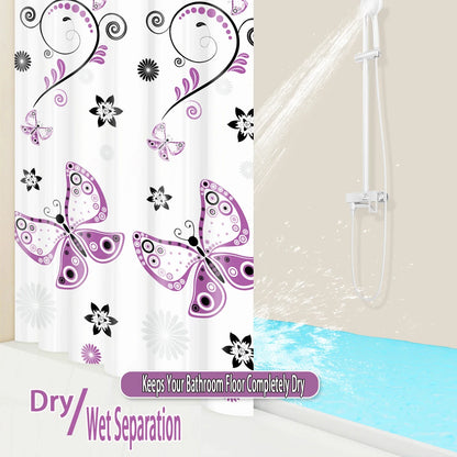 1pc Purple butterfly shower curtain  waterproof Peva covering curtain