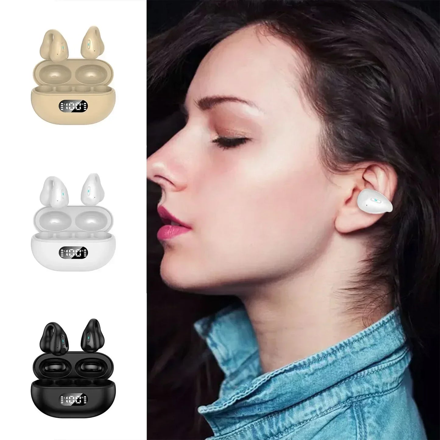 NEW TWS Wireless Headphones Bluetooth 5.3 Bone Conduction Earphones Earclip Design Touch Control Led Earbuds Sports Headsets