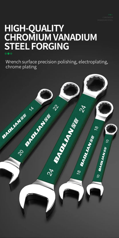 BaoLian Durable Wrench 8-30mm Plum Blossoms Open Combination Wrench Two-Way Double Fast Wrench Auto Repair Tools