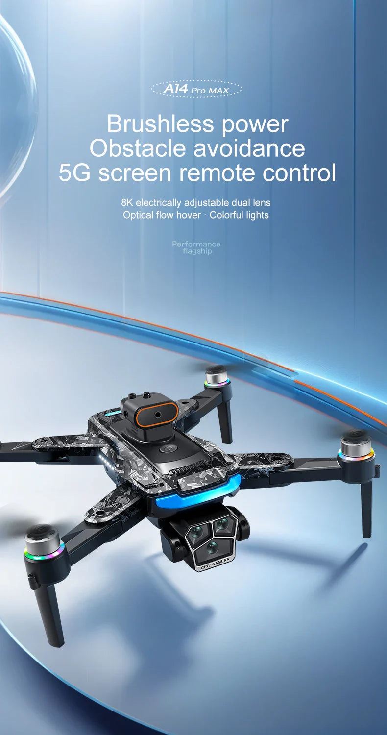 For Genuine A14 Pro Max GPS Brushless 8K Three Camera Obstacle Avoidance Foldable Quadcopter RC with screen Distance Drone Toys
