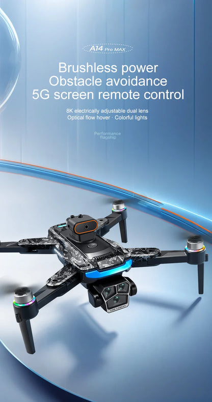 For Genuine A14 Pro Max GPS Brushless 8K Three Camera Obstacle Avoidance Foldable Quadcopter RC with screen Distance Drone Toys