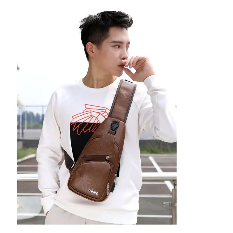 Spot Men's Chest Bag With Headphone Hole USB Shoulder