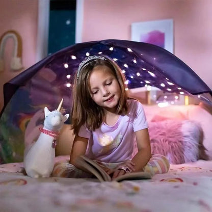 Dream Tent with light show for Kids Bed with Storage Pocket Foldable Kids Tent on Bed Mosquito Net Tent