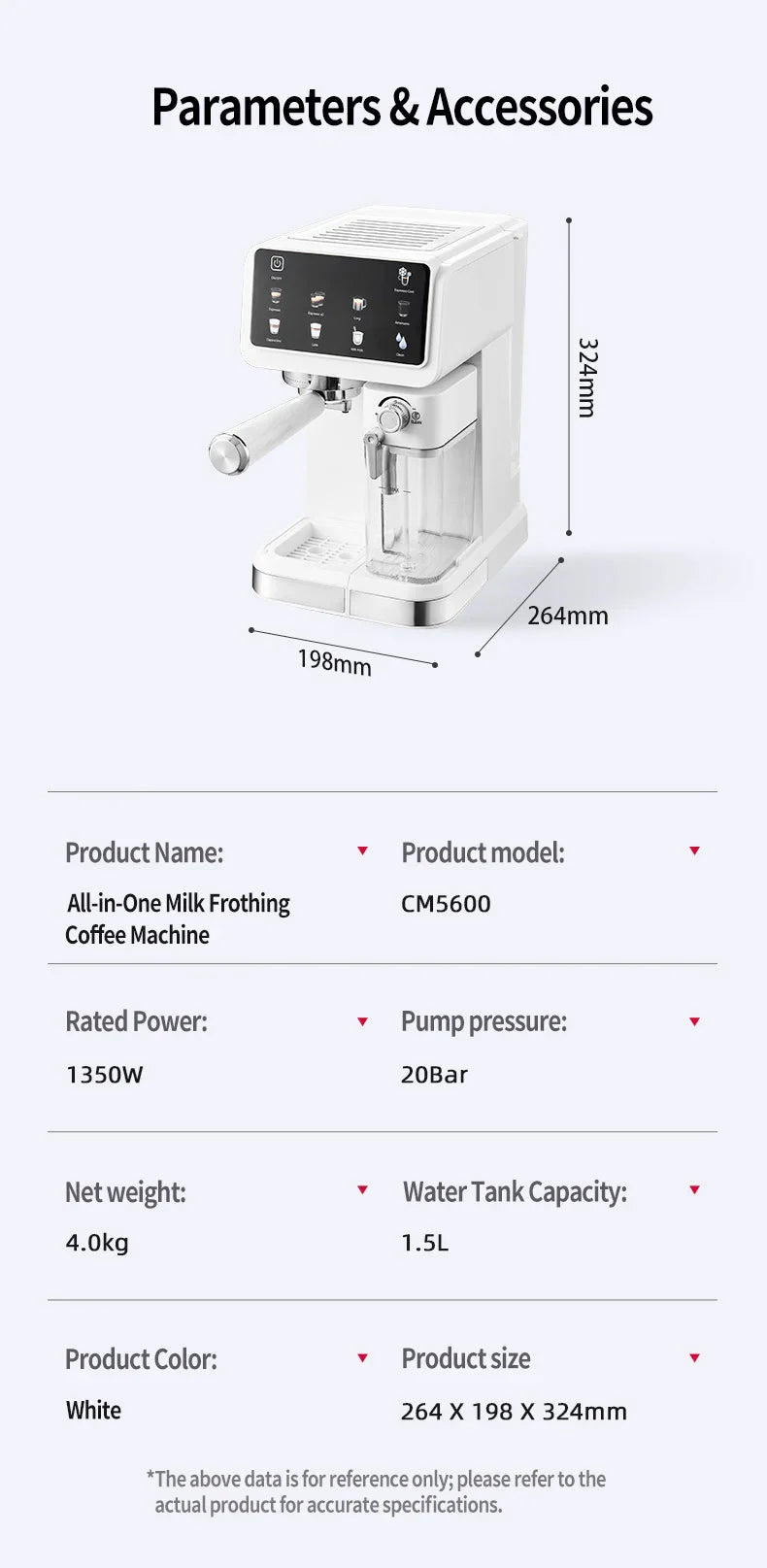 Multifunctional fancy coffee machine,Automatic milk frothing and cleaning functions,Cold/Hot Extraction ,Intelligent color scree