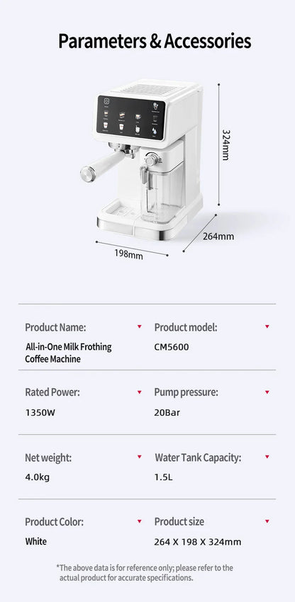 Multifunctional fancy coffee machine,Automatic milk frothing and cleaning functions,Cold/Hot Extraction ,Intelligent color scree